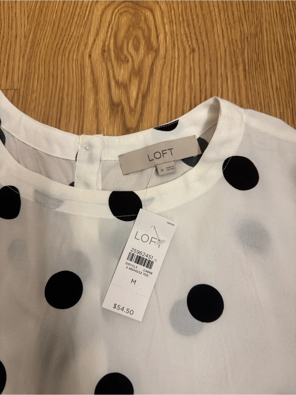 NWT LOFT White with Black Polka Dots  Button Back Blouse size Medium